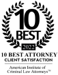 10 Best Attorney Client Satisfaction – American Institute of Criminal Law Attorneys, 2022